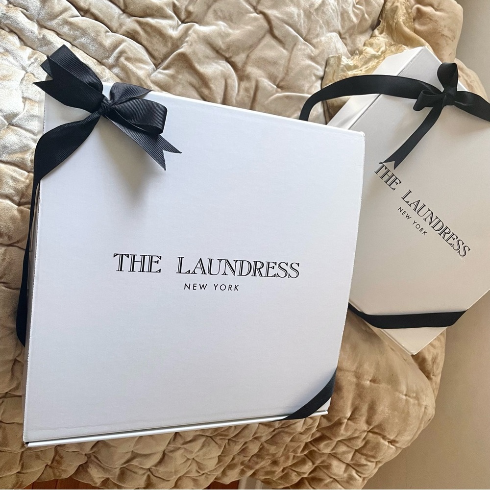 The Laundress 2 Large Gift Boxes with Black Bow Ribbon